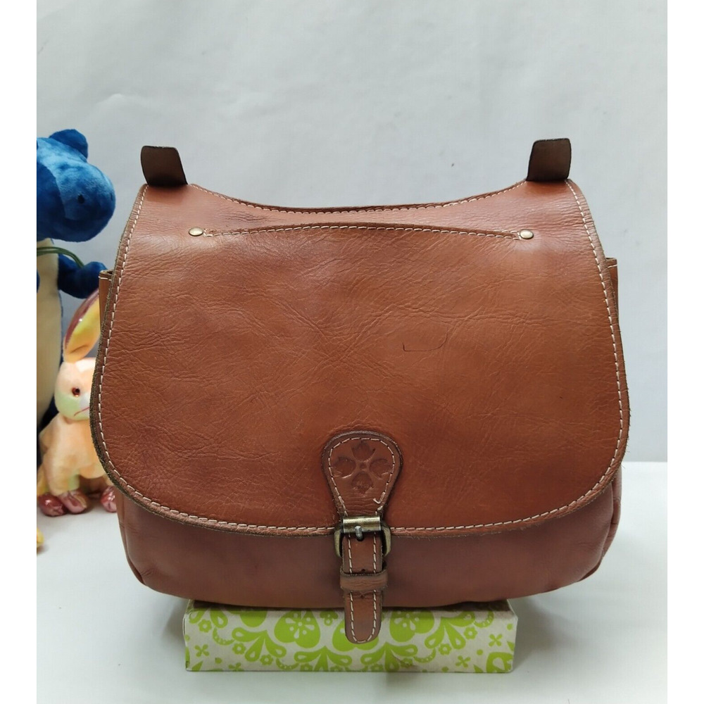 Patricia Nash Brown Leather Buckle Flap Closure Crossbody Bag